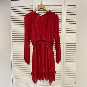 Skies are Blue Red Long Sleeve Tier Dress MEDIUM